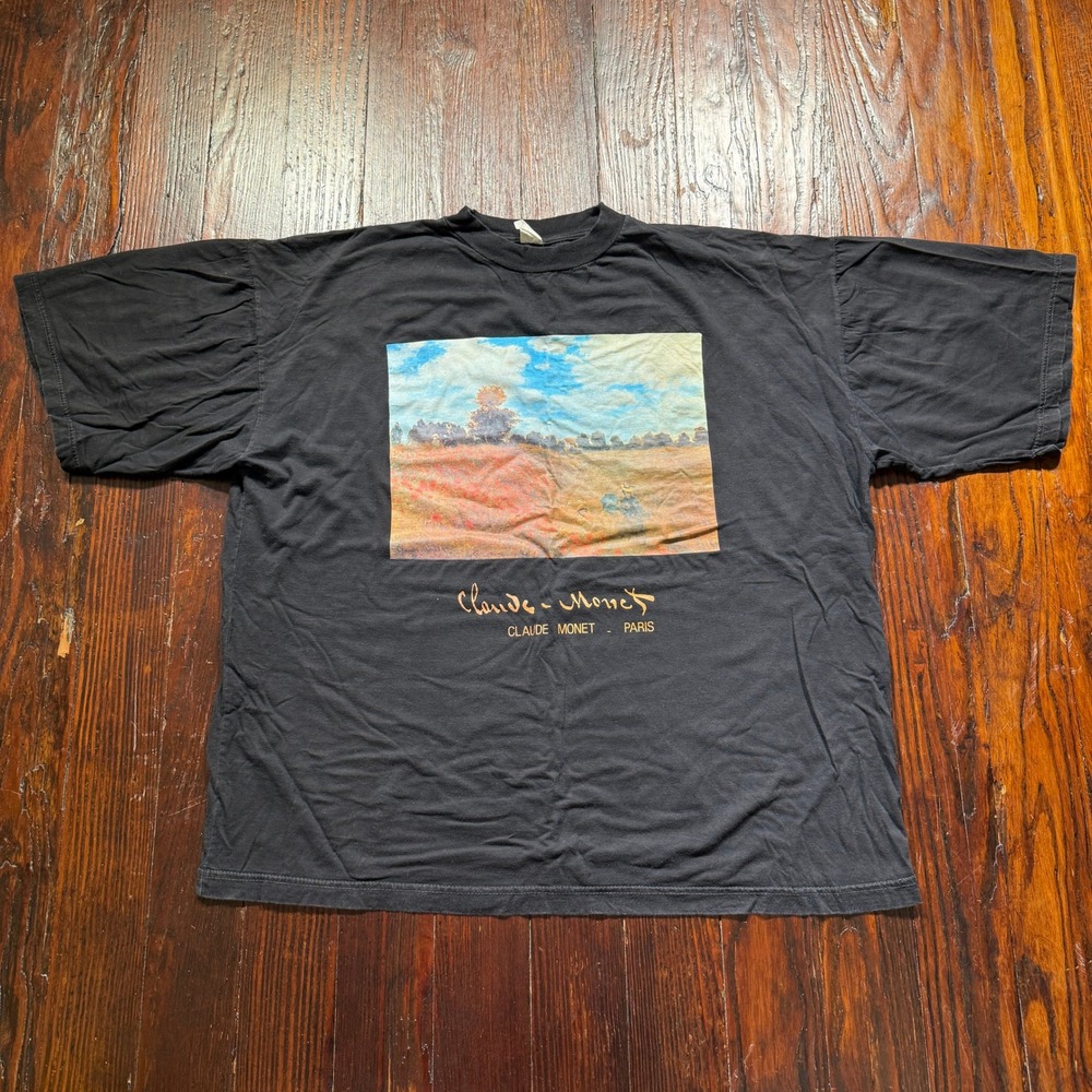Vintage Claude Monet Art Shirt Mens XL Black Tee Paris Impressionist Museum 90s